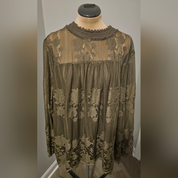 Est. 1946 Army Green Floral Lace Flowy Tunic Plus Size 26/28W New without Tags - Picture 1 of 6